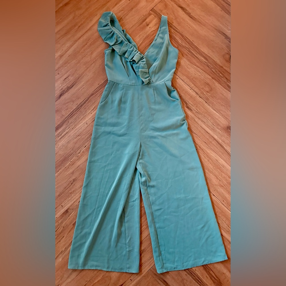 Main Strip Sea Green Ruffle Jumpsuit